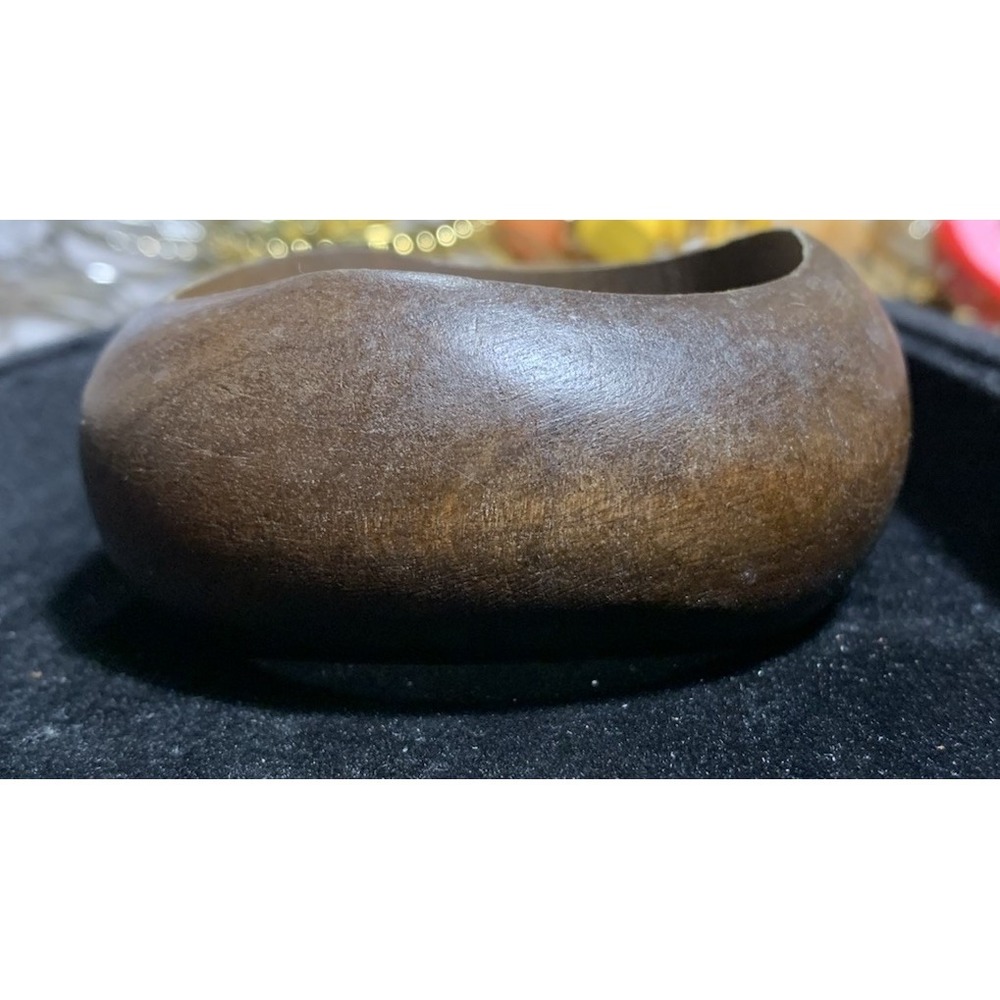 Wooden Asymetric Wood Bangle Bracelet Wide Size 8" Brown
